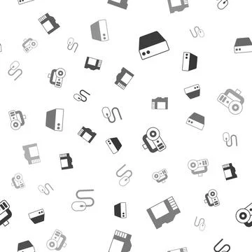 Set Server, Data, Web Hosting, SD card, camera and Computer mouse on seamless イラスト素材