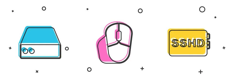 Set Server, Data, Web Hosting, Computer mouse and SSHD card icon. Vector Stock-Illustration