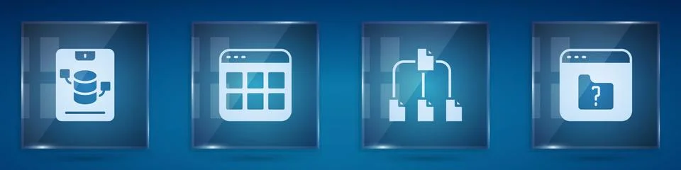 Set Server, Data, Web Hosting, Browser files, Folder tree and File missing Ilustración de archivo