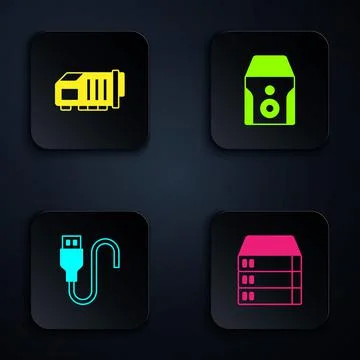 Set Server, Data, Web Hosting, Video graphic card, USB cable cord and 스톡 일러스트