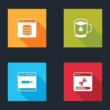 Set Server, Data, Web Hosting, Cup of tea with tea bag, Search engine and Stock Illustration