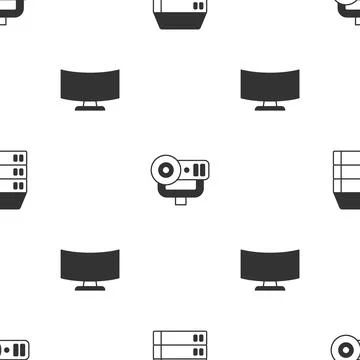 Set Server, Data, Web Hosting, camera and Computer monitor screen on seamless Illustrazione stock