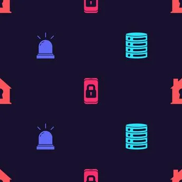 Set Server, Data, Web Hosting, Motion sensor, Mobile with closed padlock and Stock Illustration