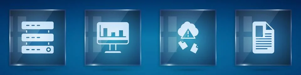 Set Server, Data, Web Hosting, Monitor with graph chart, Cloud hacking and File Illustrazione stock