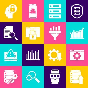 Set Server, Data, Web Hosting, Browser setting, Pie chart infographic, Secure Stockillustratie