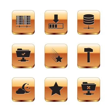 Set Server, Data, Web Hosting, Cloud with moon and stars, Star, Falling, FTP 스톡 일러스트