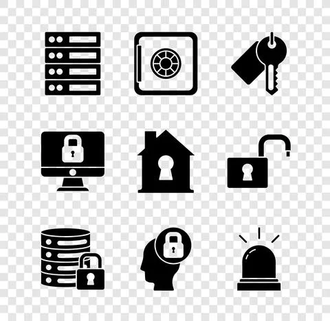 Set Server, Data, Web Hosting, Safe, Marked key, security with lock, Human head Stock Illustration