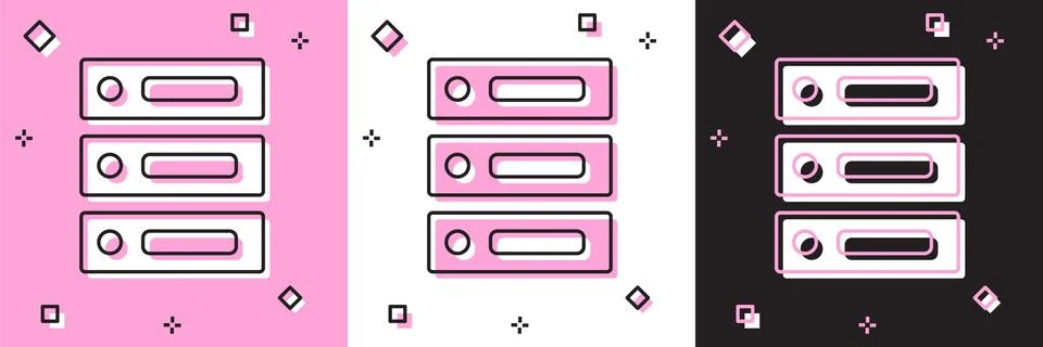 Set Server, Data, Web Hosting icon isolated on pink and white, black background 스톡 일러스트