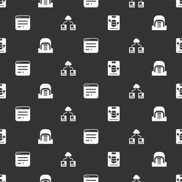 Set Server, Data, Web Hosting, Hangar with servers, Browser window and Cloud Stock Illustration