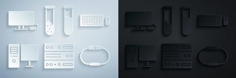Set Server, Data, Web Hosting, Keyboard and mouse, Computer monitor, Smartwatch Stock Illustration