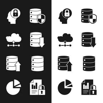 Set Server, Data, Web Hosting, Network cloud connection, Human head with lock Stock Illustration