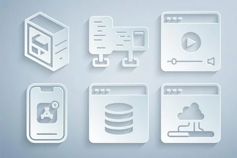 Set Server, Data, Web Hosting, Online play video, Mobile Apps, Cloud technology Stock Illustration