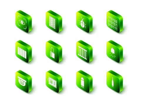 Set Server, Data, Web Hosting, System bug concept, Binary code, Ringing alarm Stock Illustration