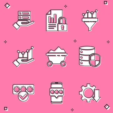 Set Server, Data, Web Hosting, Document and lock, Sales funnel with chart, Pie イラスト素材