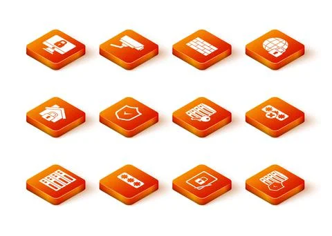 Set Server, Data, Web Hosting, Password protection, House under, Shield with Illustrazione stock