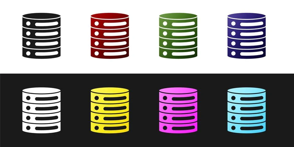 Set Server, Data, Web Hosting icon isolated on black and white background 스톡 일러스트
