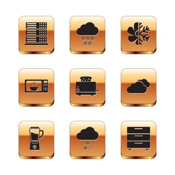 Set Server, Data, Web Hosting, Blender, Cloud with snow and rain, Toaster toasts Stockillustratie