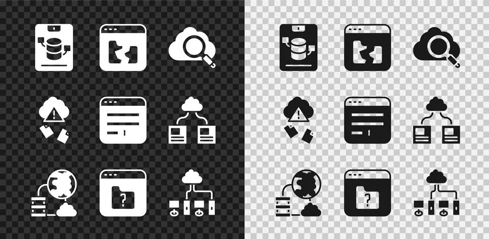 Set Server, Data, Web Hosting, Broken file, Search cloud computing, Network Illustrazione stock