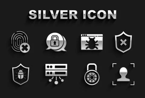 Set Server, Data, Web Hosting, Shield with cross mark, Face recognition, Safe Illustrazione stock