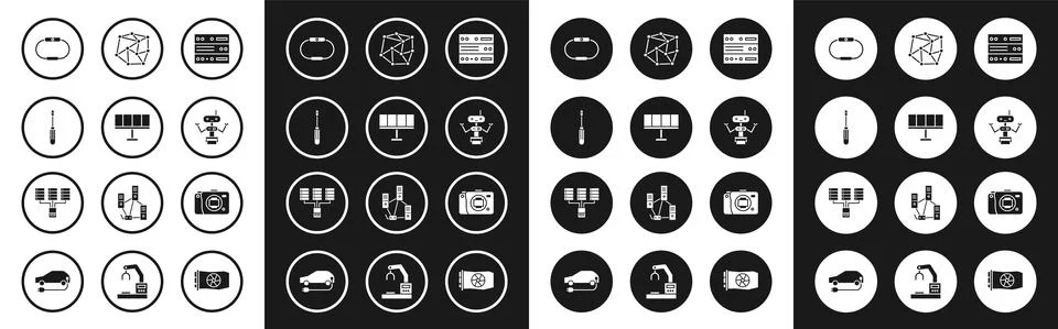 Set Server, Data, Web Hosting, Solar energy panel, Screwdriver, Smartwatch Stock Illustration