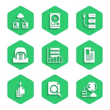 Set Server, Data, Web Hosting, Search concept with folder, Network cloud Illustrazione stock