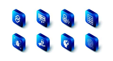 Set Server, Data, Web Hosting, Cyber security, Password protection, Fingerprint 스톡 일러스트