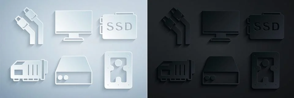 Set Server, Data, Web Hosting, SSD card, Video graphic, Hard disk drive HDD イラスト素材