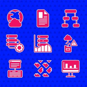 Set Server, Data, Web Hosting, stream, Monitor with graph chart, Cloud Stock Illustration
