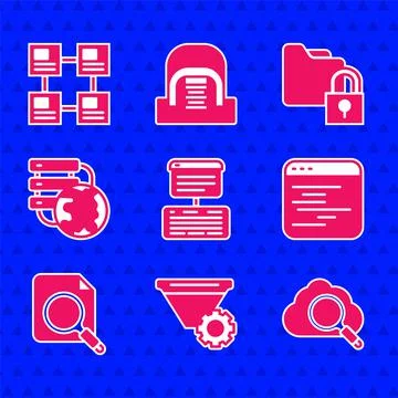 Set Server, Data, Web Hosting, Filter setting, Search cloud computing, Software Stockillustratie