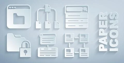 Set Server, Data, Web Hosting, Search engine, Folder and lock, Hierarchy Stock Illustration