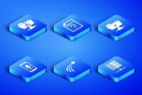 Set Server, Data, Web Hosting, FTP folder download, Falling star, Mobile 库存插图