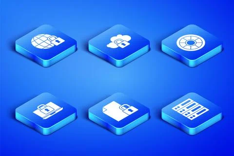 Set Server, Data, Web Hosting, Global lockdown, Document and, Laptop, Cloud 스톡 일러스트