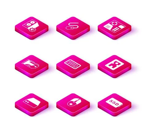 Set Server, Data, Web Hosting, Computer mouse, Video graphic card, Keyboard, SSD Illustrazione stock