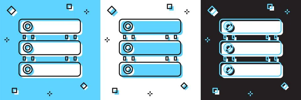 Set Server, Data, Web Hosting icon isolated on blue and white, black background Illustrazione stock