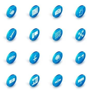 Set Server, Data, Web Hosting, Mirrorless camera, Test tube flask on fire Stock Illustration