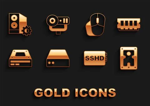 Set Server, Data, Web Hosting, RAM, random access memory, Hard disk drive HDD Stock Illustration