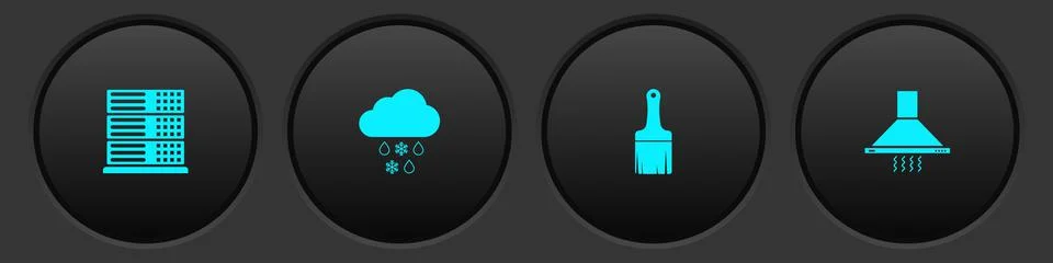 Set Server, Data, Web Hosting, Cloud with snow and rain, Paint brush and Kitchen イラスト素材