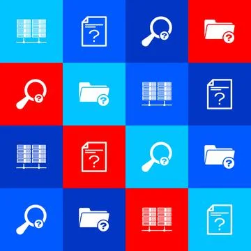 Set Server, Data, Web Hosting, Unknown document, search and directory icon 库存插图