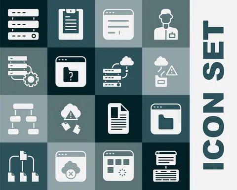 Set Server, Data, Web Hosting, Browser files, Cloud technology data transfer Illustrazione stock