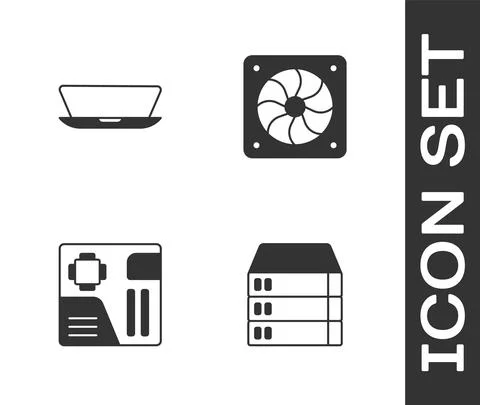 Set Server, Data, Web Hosting, Laptop, Motherboard digital chip and Computer Stock Illustration