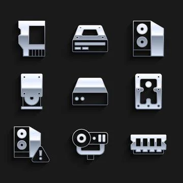 Set Server, Data, Web Hosting, camera, RAM, random access memory, Hard disk Stock Illustration