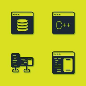 Set Server, Data, Web Hosting, Software, Computer monitor screen and icon Stock Illustration
