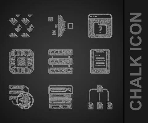 Set Server, Data, Web Hosting, Search engine, Folder tree, report, Network cloud Stock Illustration