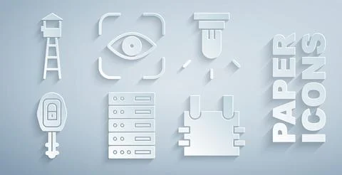 Set Server, Data, Web Hosting, Motion sensor, Car key with remote, Bulletproof Stock Illustration