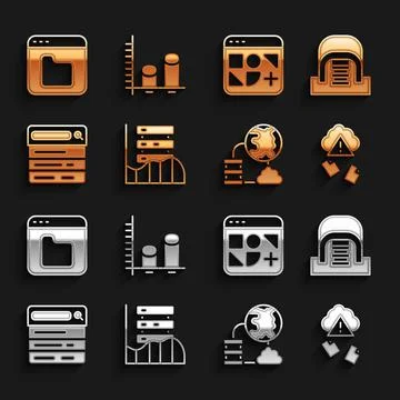 Set Server, Data, Web Hosting, Hangar with servers, Cloud hacking, Network cloud Illustrazione stock