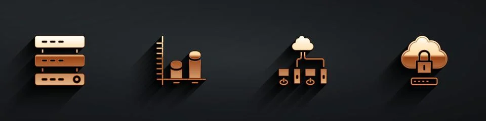 Set Server, Data, Web Hosting, analysis, Computer network and Cloud computing Stock Illustration