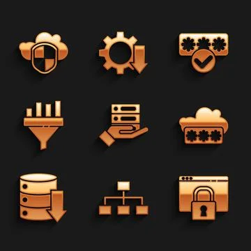 Set Server, Data, Web Hosting, Hierarchy organogram chart, Secure your site with Ilustración de archivo