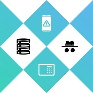 Set Server, Data, Web Hosting, Safe, Mobile with exclamation mark and Incognito Stock Illustration