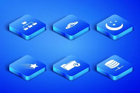 Set Server, Data, Web Hosting, Folder tree, Unknown directory, Falling star, UFO Stock Illustration