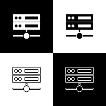 Set Server, Data, Web Hosting icon isolated on black and white background Illustrazione stock